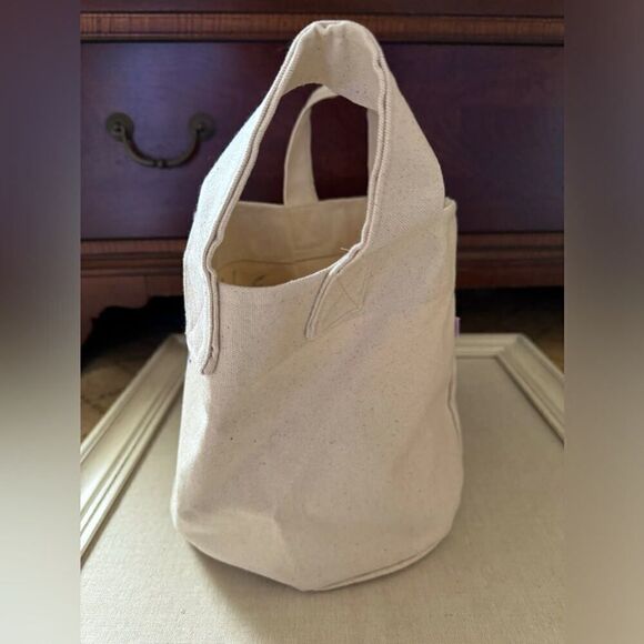 Small soft speckled off white canvas bucket for socks with text NWOT - Picture 2 of 6